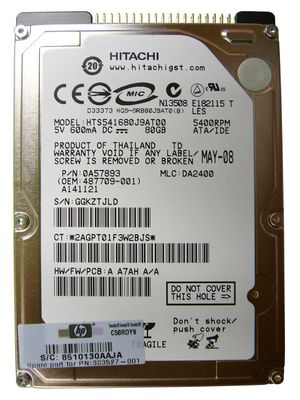 0A57893 Hitachi Travelstar 5K160 80GB 5400RPM ATA-100 8MB Cache 2.5-inch Internal Hard Drive