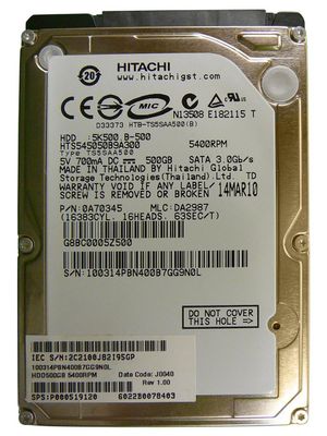 0A70345 HGST Hitachi Travelstar 5K500.B 500GB 5400RPM SATA 3Gbps 8MB Cache 2.5-inch Internal Hard Drive
