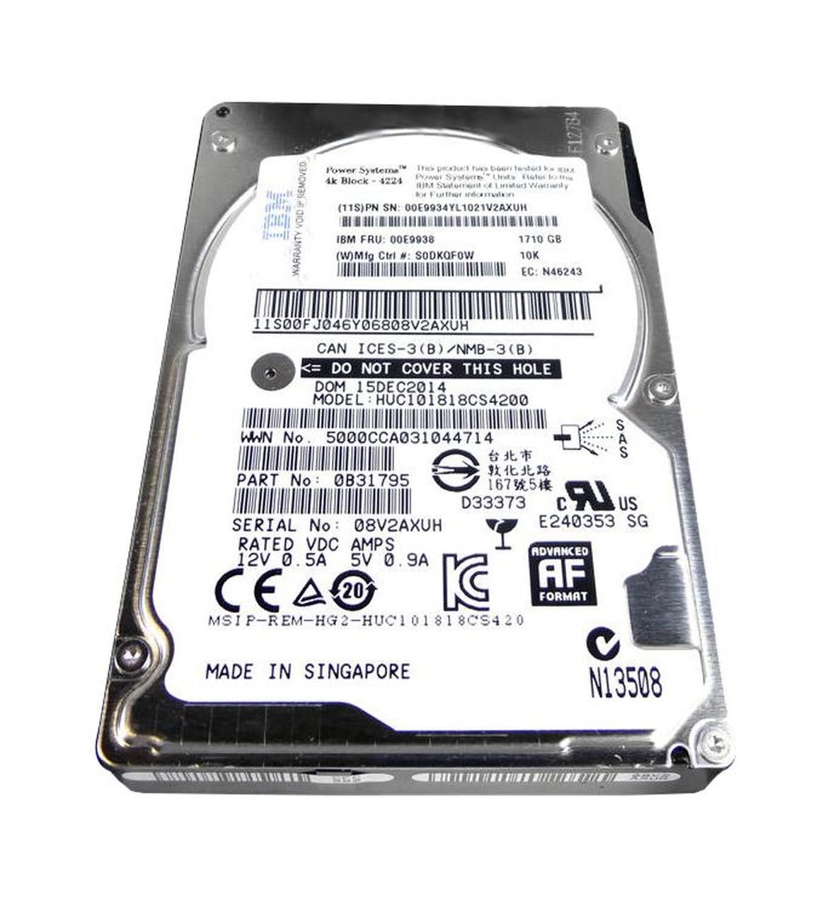 0B31795 IBM 1.8TB 10000RPM SAS 12Gbps 2.5-inch Internal Hard