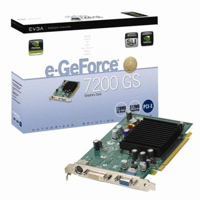 128-P2-N428-KT EVGA e-GeForce 7200 GS 128MB DDR2 64-Bit PCI Express x16 DVI/ D-Sub/ S-Video Output Video Graphics Card