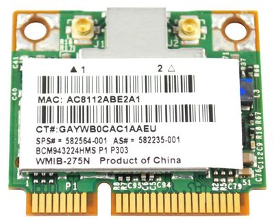 582564-001 HP Dual band 2.4GHz IEEE 802.11a/b/g/n Half Mini PCI Express WLAN Wireless Network Card for Elitebook 2540p Notebook