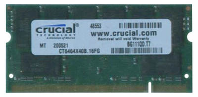 CT6464X40B Crucial 512MB PC3200 DDR-400MHz non-ECC Unbuffered CL3 200-Pin SoDimm Memory Module