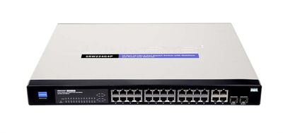 SRW224G4P Linksys Cisco 24-Ports RJ-45 10Base-T/100Base-TX Fast Ethernet PoE 1U Rack-mountable Managed Switch with 2x Shared SFP and 2x Giga Ports