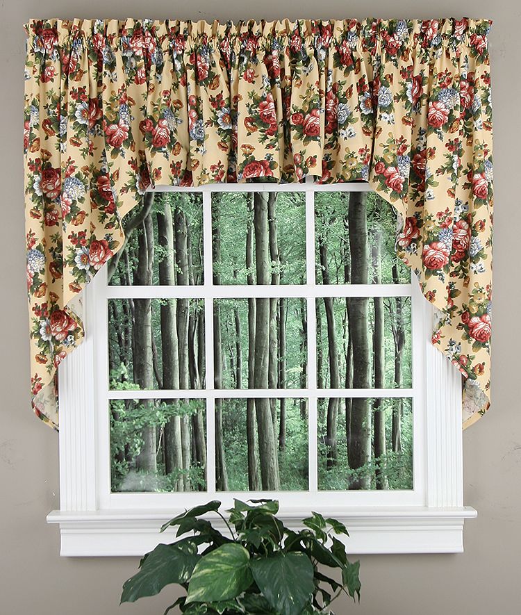 Bella Rose Swag Pair Butter Jabot & Swag Kitchen Curtains