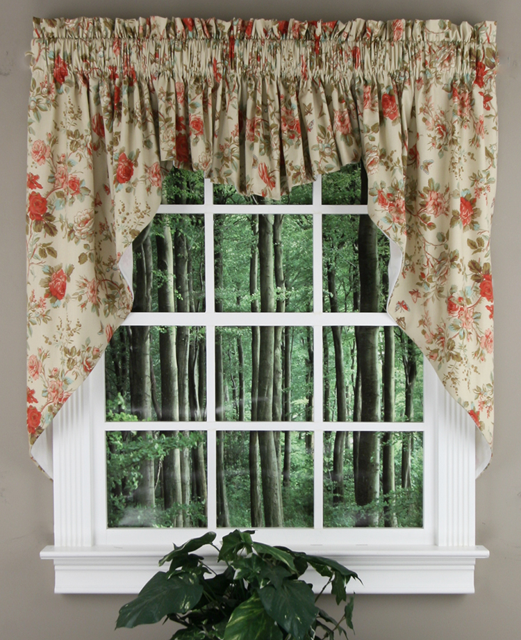 Swags Galore Charlotte Lined Jabot 38"L Swag Set Tan/Brick Jabot