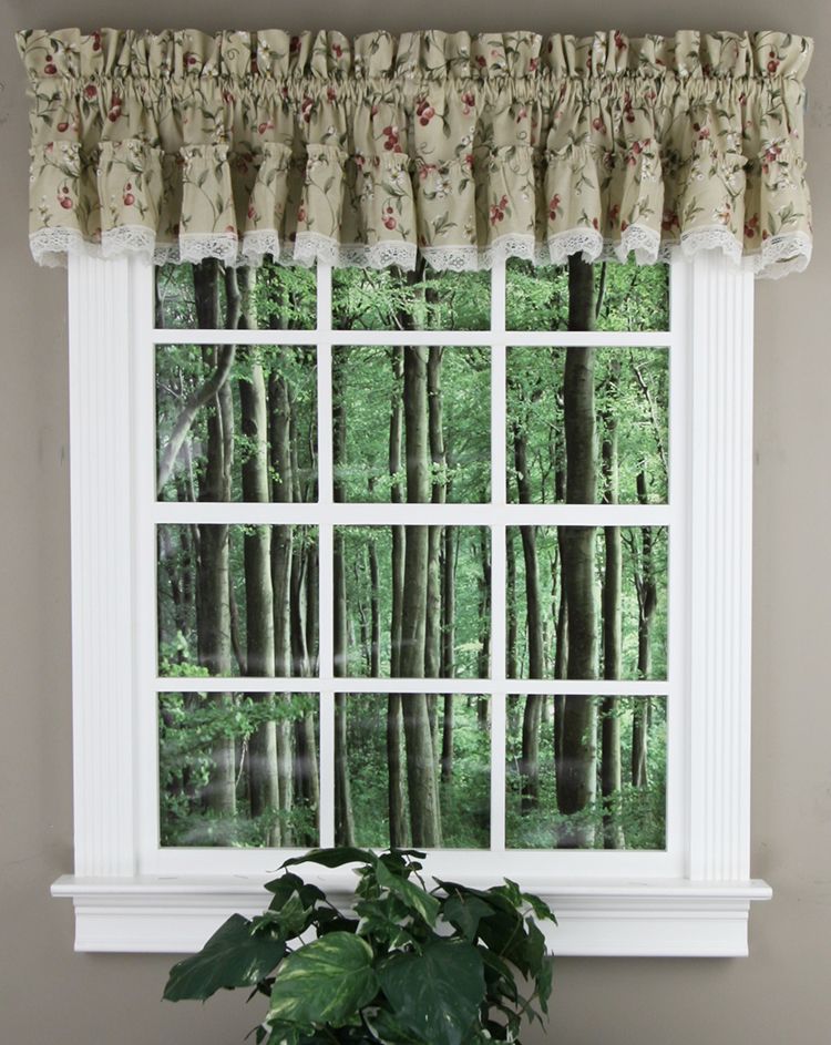 Ellis Curtains Cherries Ruffled Valance Natural Country Valances