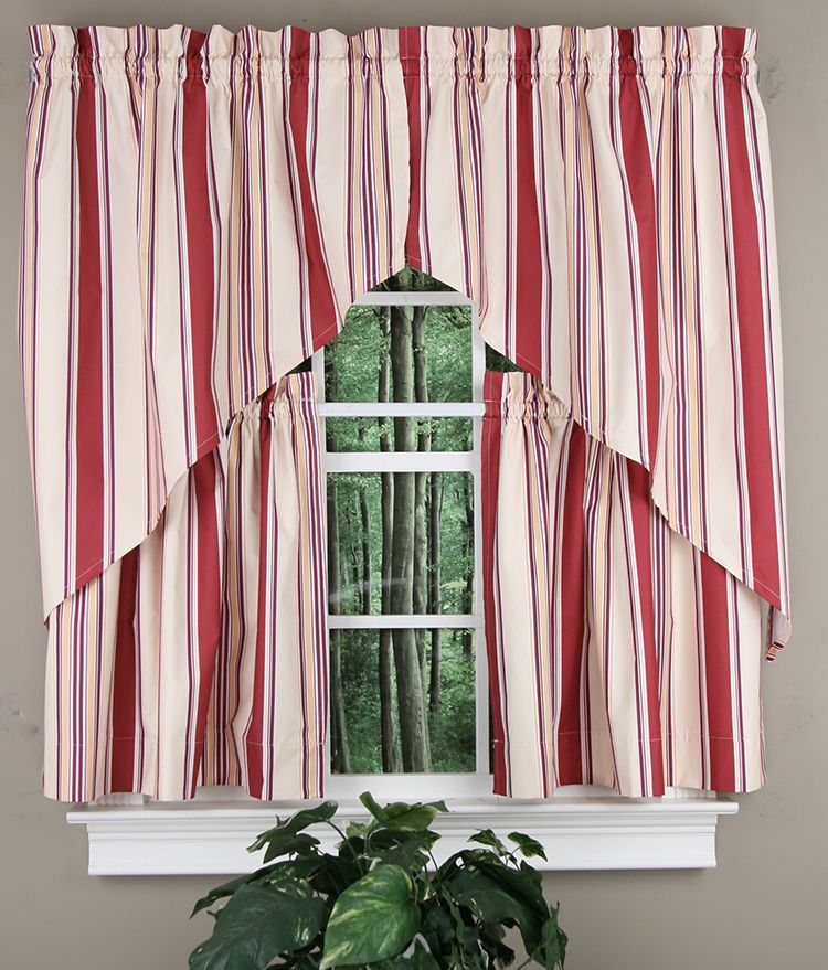 Concord Stripe Lined Kitchen Curtains Burgundy Kitchen Country Curtains