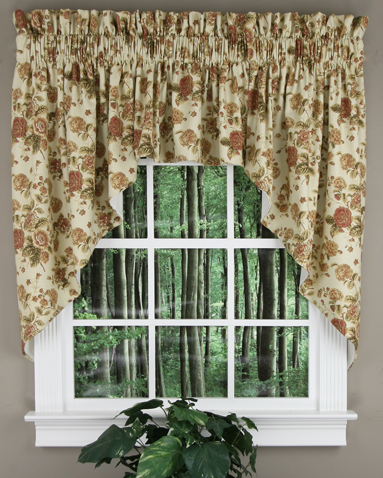 Cottage Rose 38"L Curtain Swag Set Linen Swags Galore Lined Valances