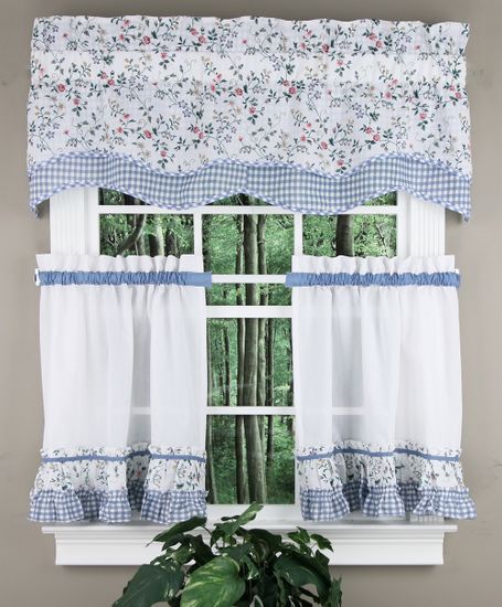 Dreams Floral Country Curtains - Blue - Kitchen Country Curtains