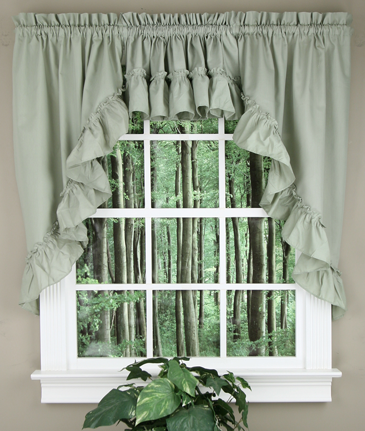 Stacey Ruffled Swags Sage Ellis Curtains Jabot & Swag Kitchen