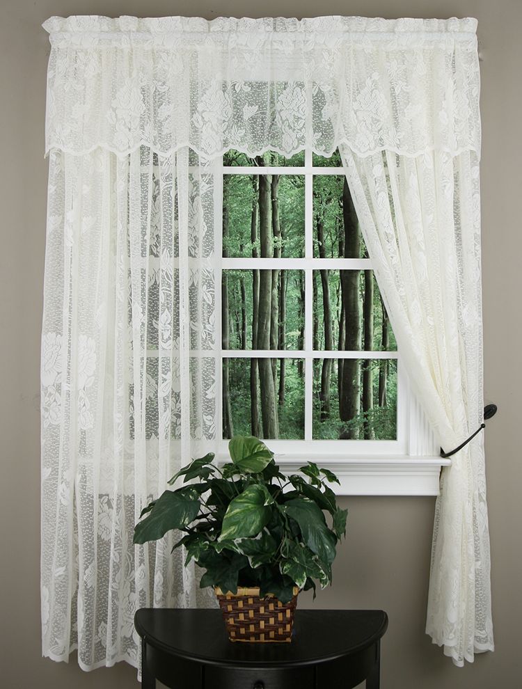 Lacey Floral Lace Curtain Panels - Beige - RHF - Country Curtains