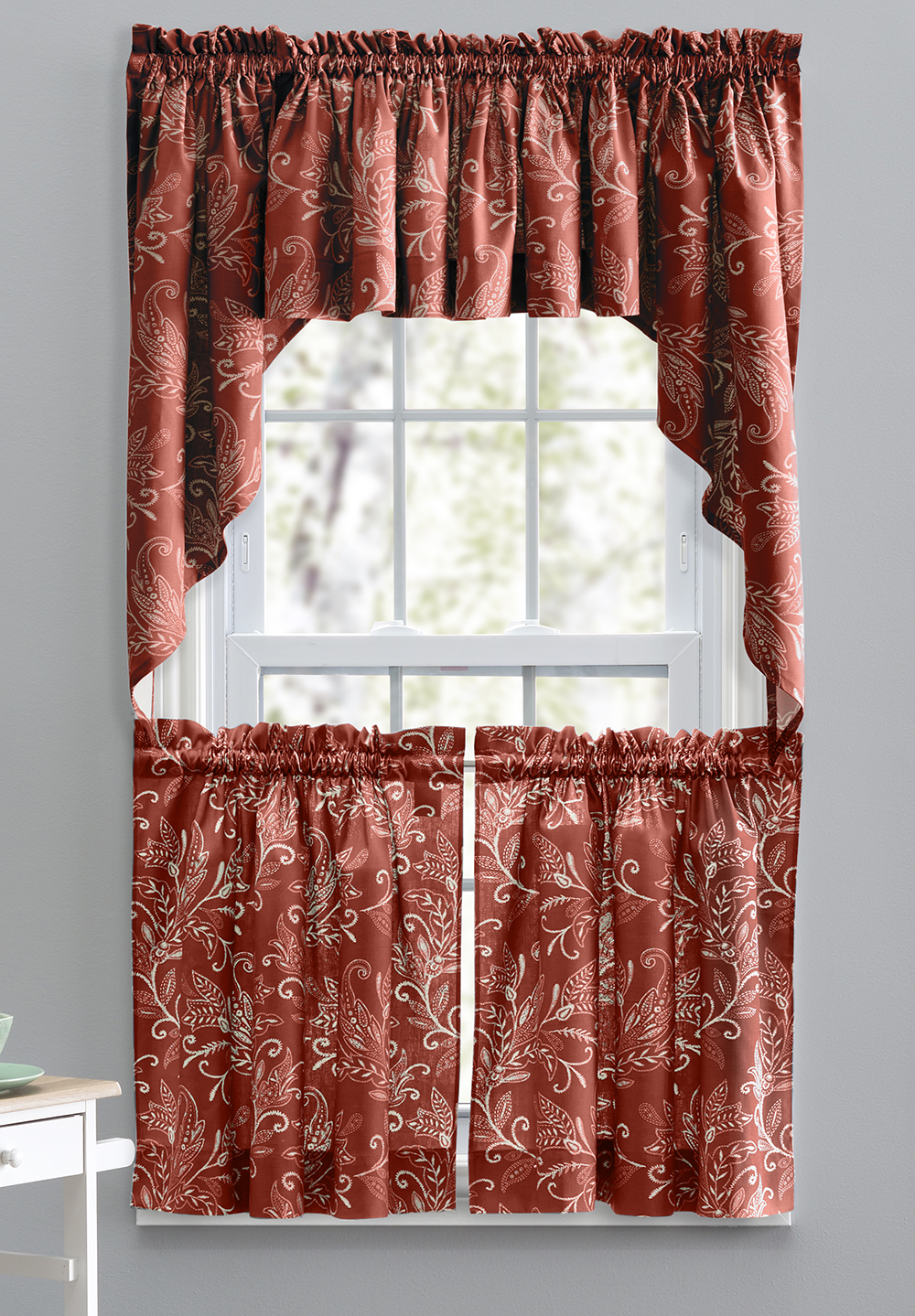 Swags Galore Lexington Leaf Curtain Tier Pairs Sage Kitchen