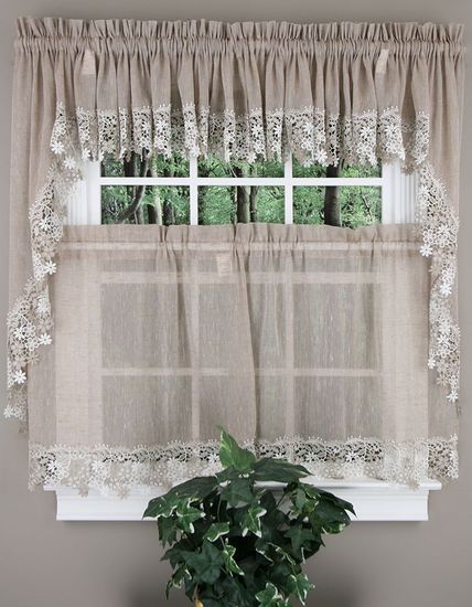 Lillian Lace Window Curtains | Gray - Kitchen Country Curtains