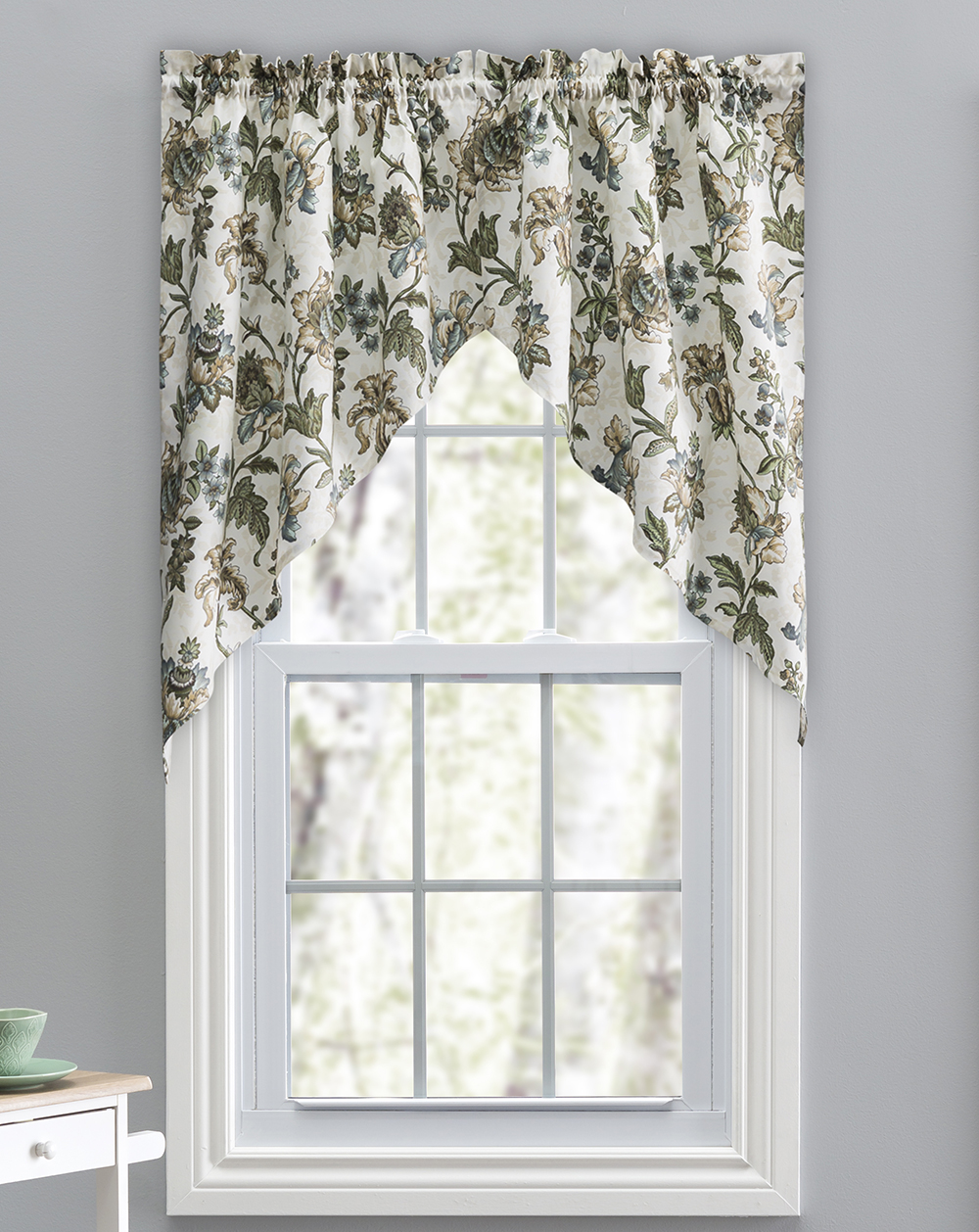 Swags Galore Madison Floral Swags Blue Jabot & Swag Kitchen Curtains