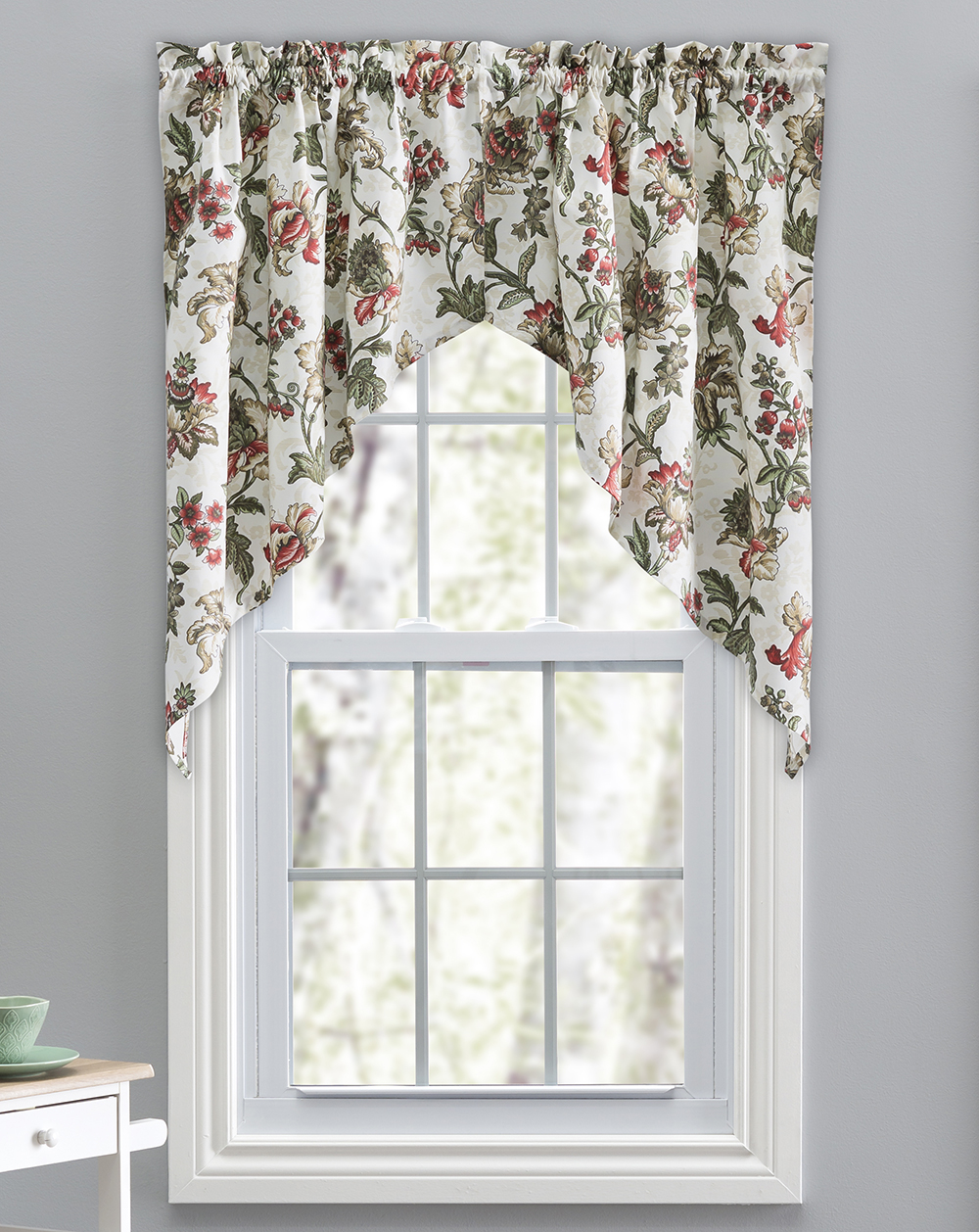 Swags Galore Madison Floral Swags Blue Jabot & Swag Kitchen Curtains