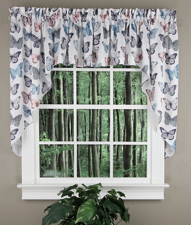 Marepesia Swag Pair Blue Jabot & Swag Kitchen Curtains
