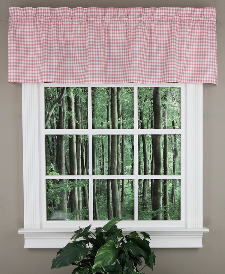 Pink Gingham Check Tailored Valance Swags Galore Kitchen Valances