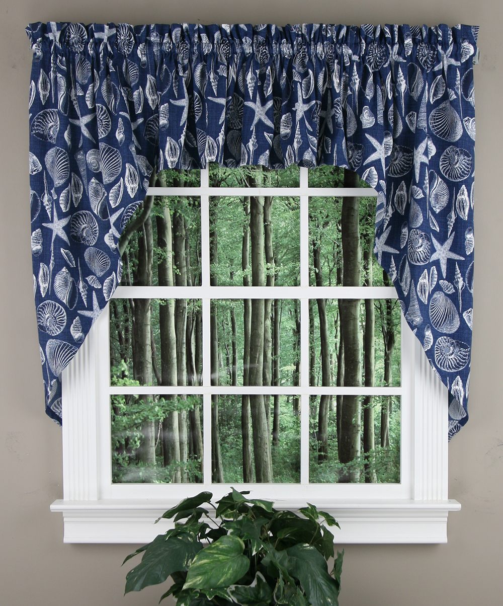 Swags Galore Shore Line Swag Pair Blue Jabot & Swag Kitchen Curtains