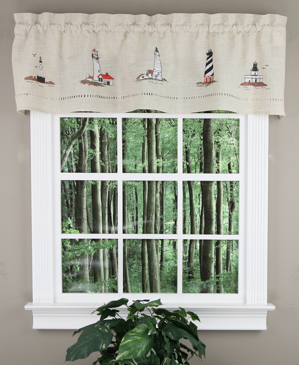Lighthouse Embroidered Valance Linen Kitchen Valances