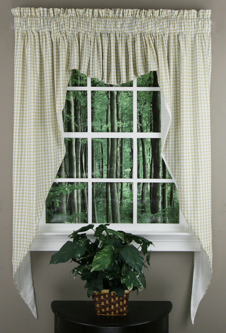 Cambridge Check Lined 3PC Swag Set Blue/Yellow Swags Galore