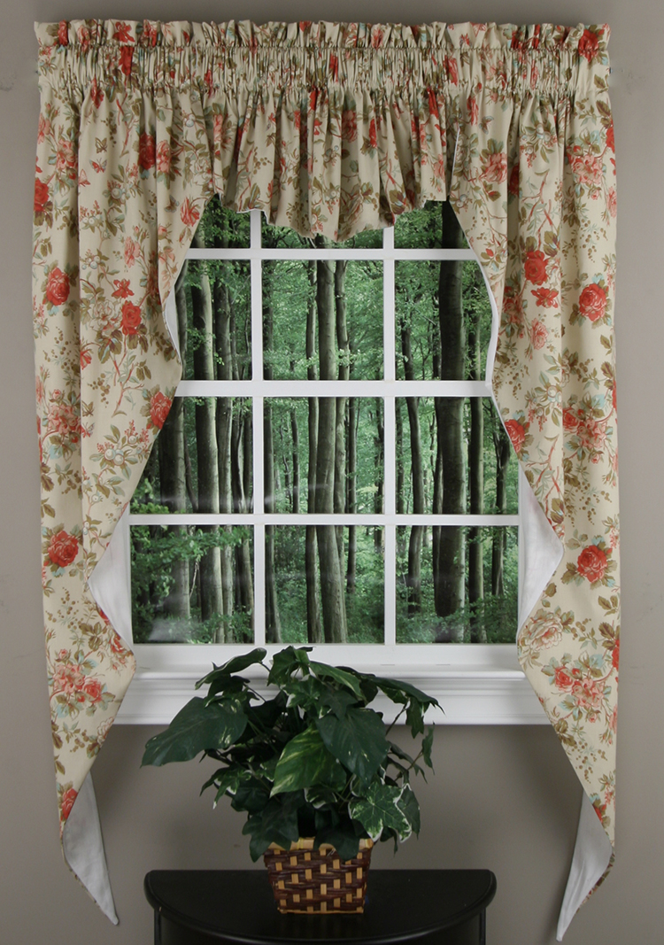 Charlotte 63"L Lined Swag Set Tan/Brick Swags Galore Jabot & Swag