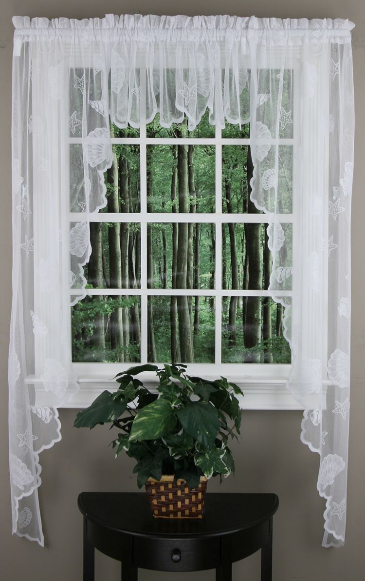 Seashell 63"L Swag Pair White Swags Galore Jabot & Swag Kitchen