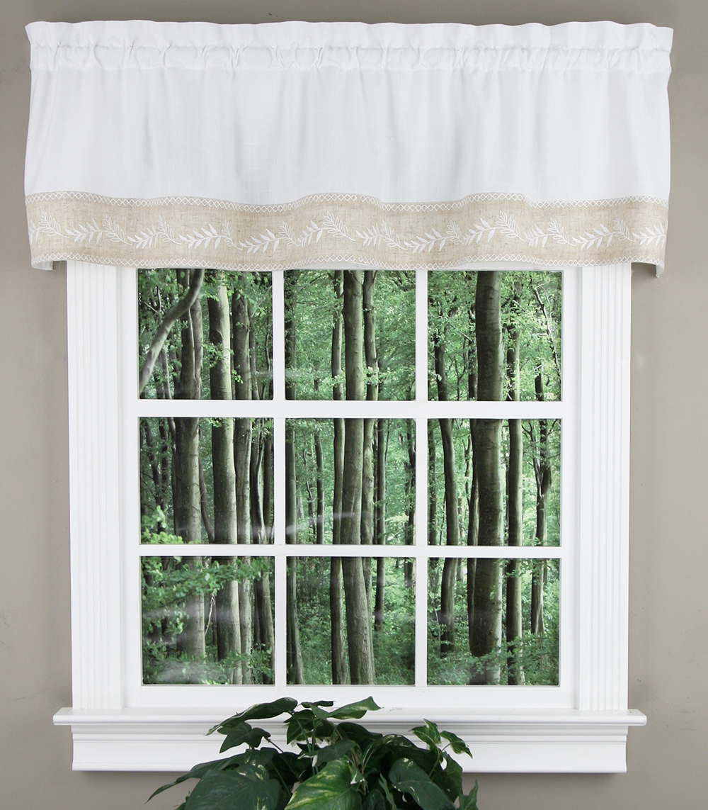 Timeless White and Floral Valance Linen Kitchen Valances