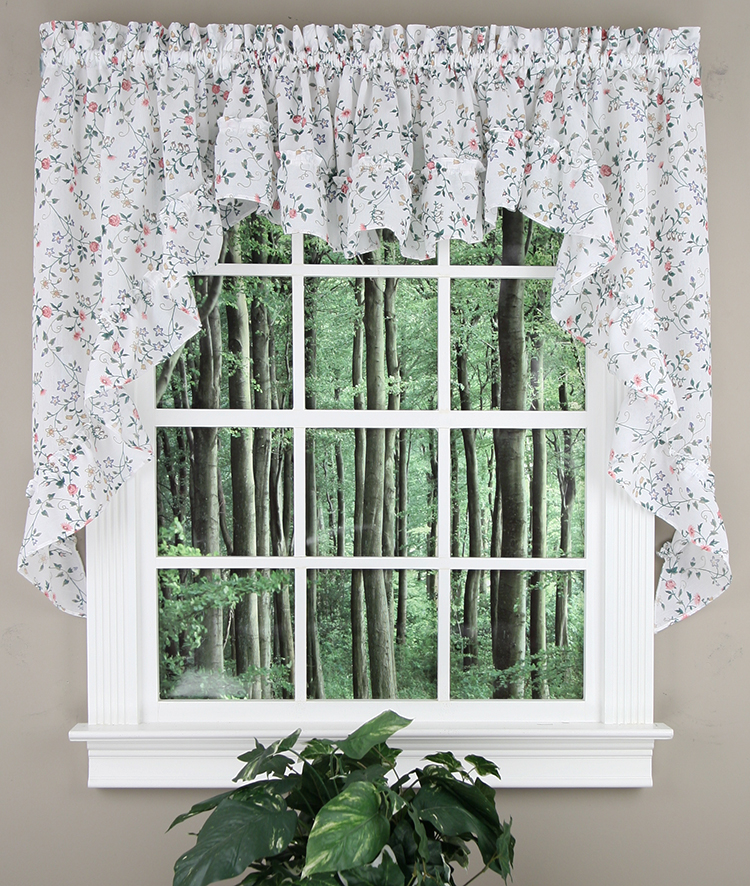 Curtain Shop Windsong Ruffled Floral Swags Multi Swag & Jabot
