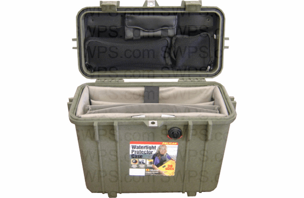 Pelican 1430 Case With Office Divider & Lid Organizer - OD GREEN - 200 MOQ