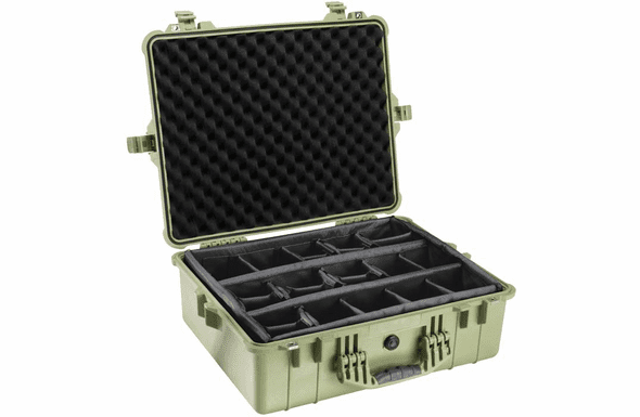 Pelican 1600 Case With Padded Dividers - OD GREEN - 100 MOQ