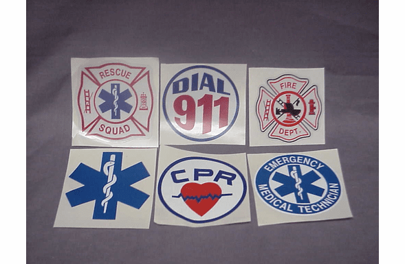 Window Decals - Firefighter, Star Of Life, Dial 911, CPR, EMT