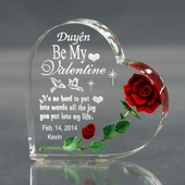 Personalized Valentine Heart w. Red Rose Acrylic