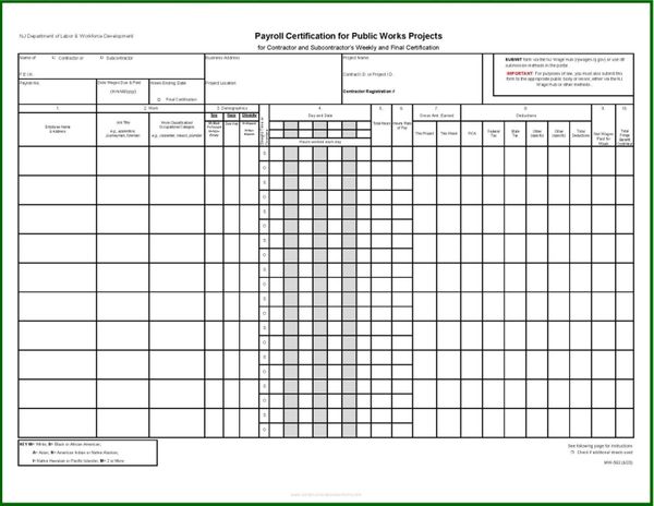 NEW JERSEY - MW-562 Payroll Certification for Public Works Projects - Excel and PDF included