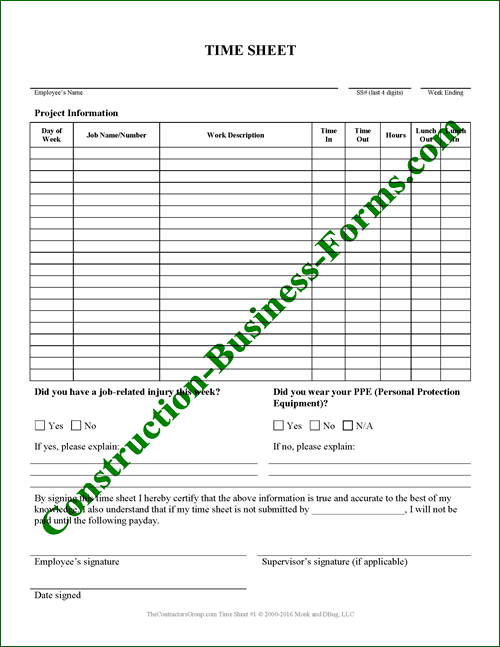 Contractors Employee Time Sheets plus...