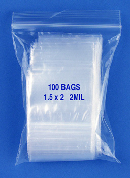 1.5x2 2mil clear zipper bags, pack of 100