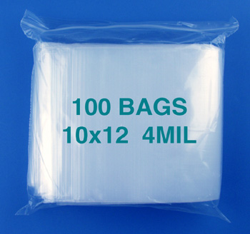 10x12 4mil clear zipper bags, pack of 100
