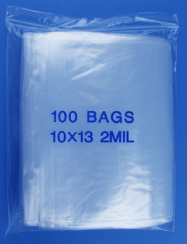 10x13 2mil clear zipper bags, pack of 100