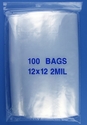 12x12 2mil clear zipper bags, pack of 100