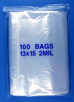 13x15 2mil clear zipper bags, pack of 100