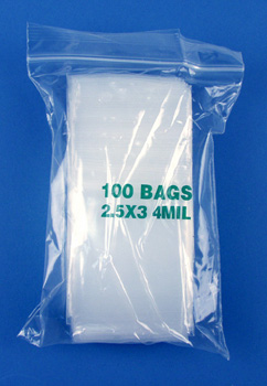 2.5x3 4mil clear zipper bags, pack of 100