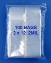 2x12 2mil clear zipper bags, pack of 100