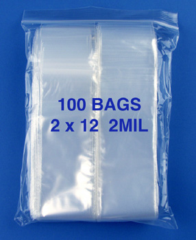 2x12 2mil clear zipper bags, pack of 100