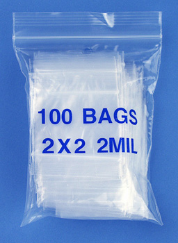 2x2 2mil clear zipper bags, pack of 100