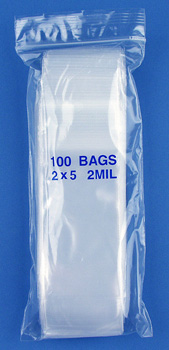 2x5 2mil clear zipper bags, pack of 100