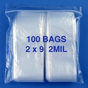 2x9 2mil clear zipper bags, pack of 100
