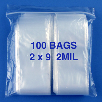 2x9 2mil clear zipper bags, pack of 100
