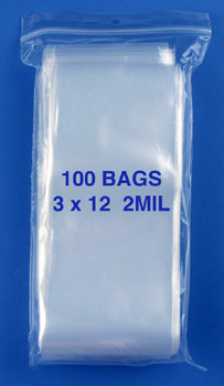 3x12 2mil clear zipper bags, pack of 100