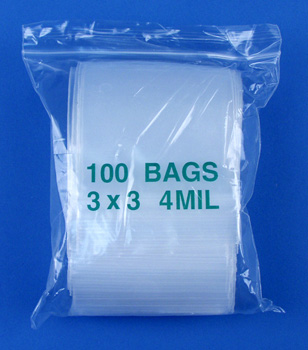 3x3 4mil clear zipper bags, pack of 100