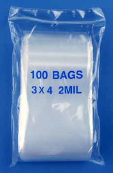 3x4 2mil clear zipper bags, pack of 100