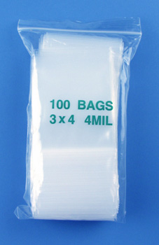 3x4 4mil clear zipper bags, pack of 100